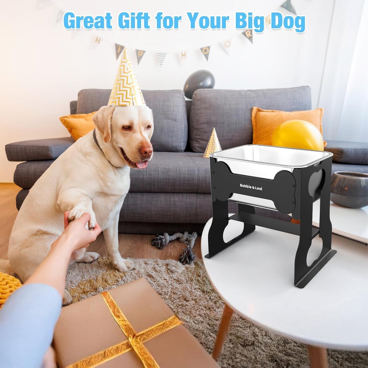 Elevated Large Dog Water Bowl Raised Stainless Steel Bowl with Stand