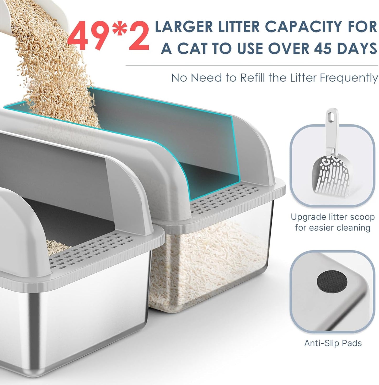 2 Pack 8" Deep Stainless Steel Litter Box with Lid