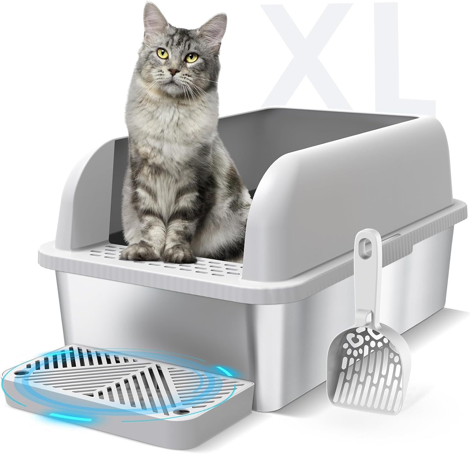 XXL Cat Litter Box Miwooyy Covered Stainless Steel Cat Dual