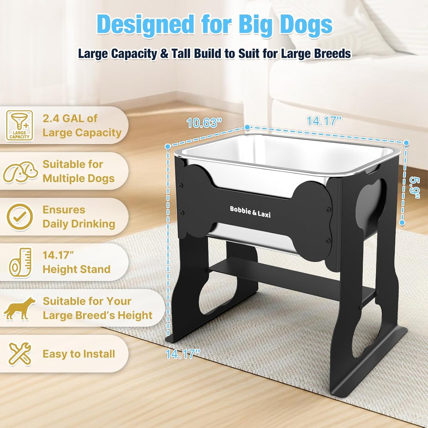 Elevated Large Dog Water Bowl Raised Stainless Steel Bowl with Stand