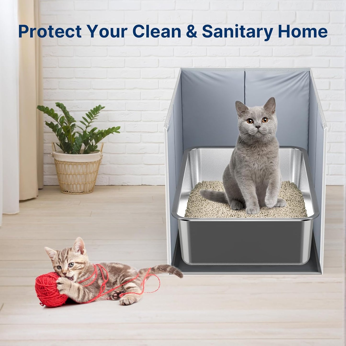 Foldable Cat Litter Box Enclosure, All-in-One Litter Box Splash Guard for Large Litter Pan