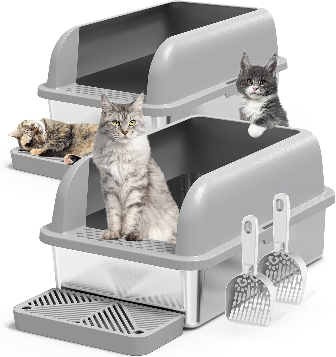 2 Pack 6" Deep XL Stainless Steel Litter Box Enclosure with Lid