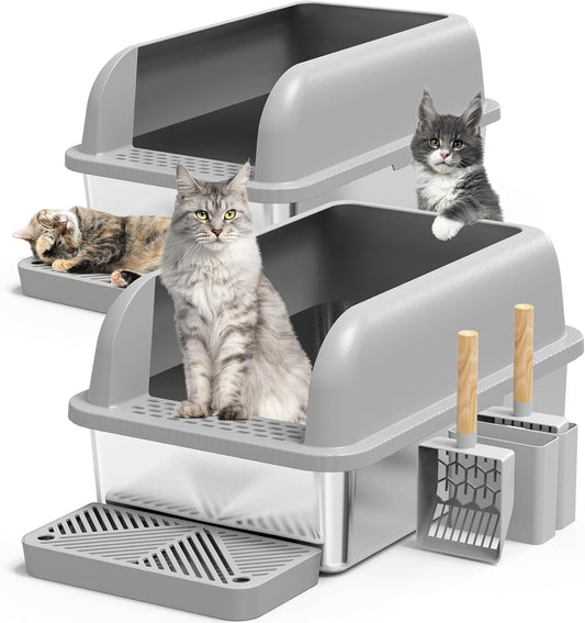 2 Pack 6" Deep XL Stainless Steel Litter Box Enclosure with Lid Success