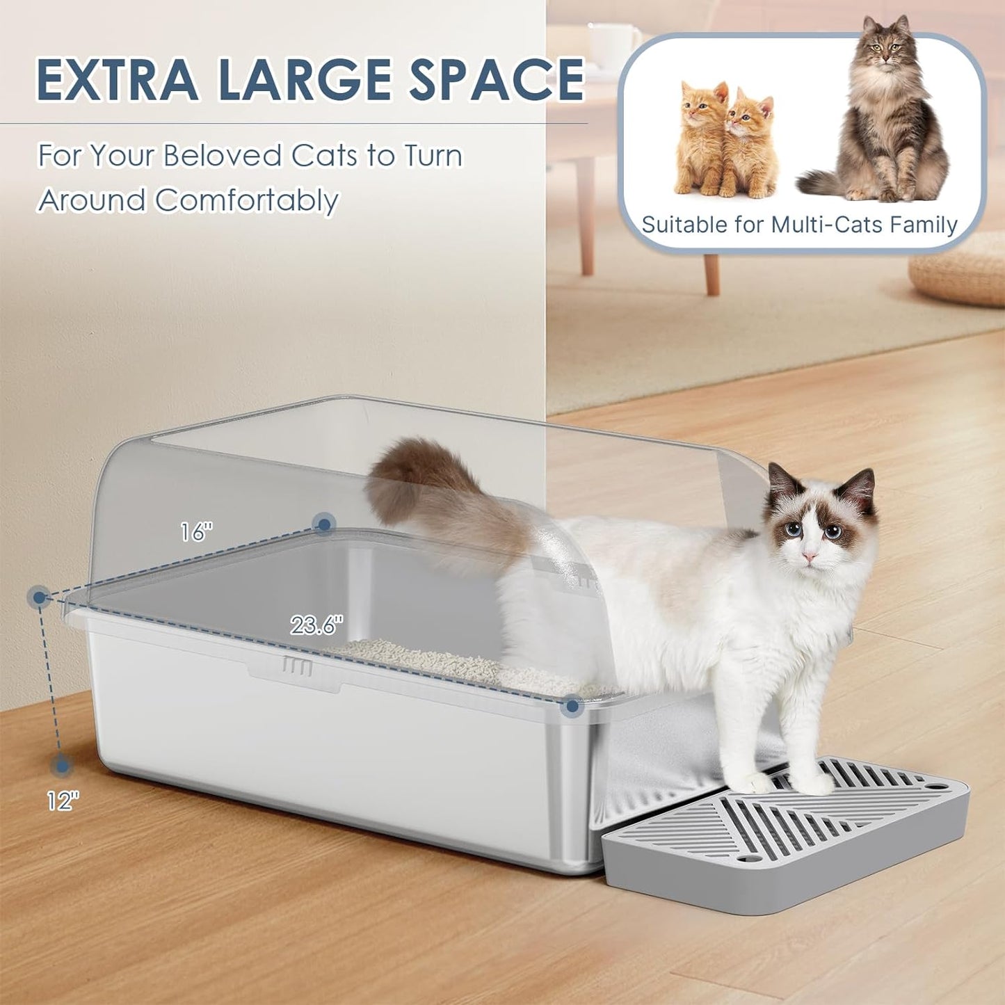 2 Pack 6" Deep XL Stainless Steel Litter Box Enclosure with Lid Success