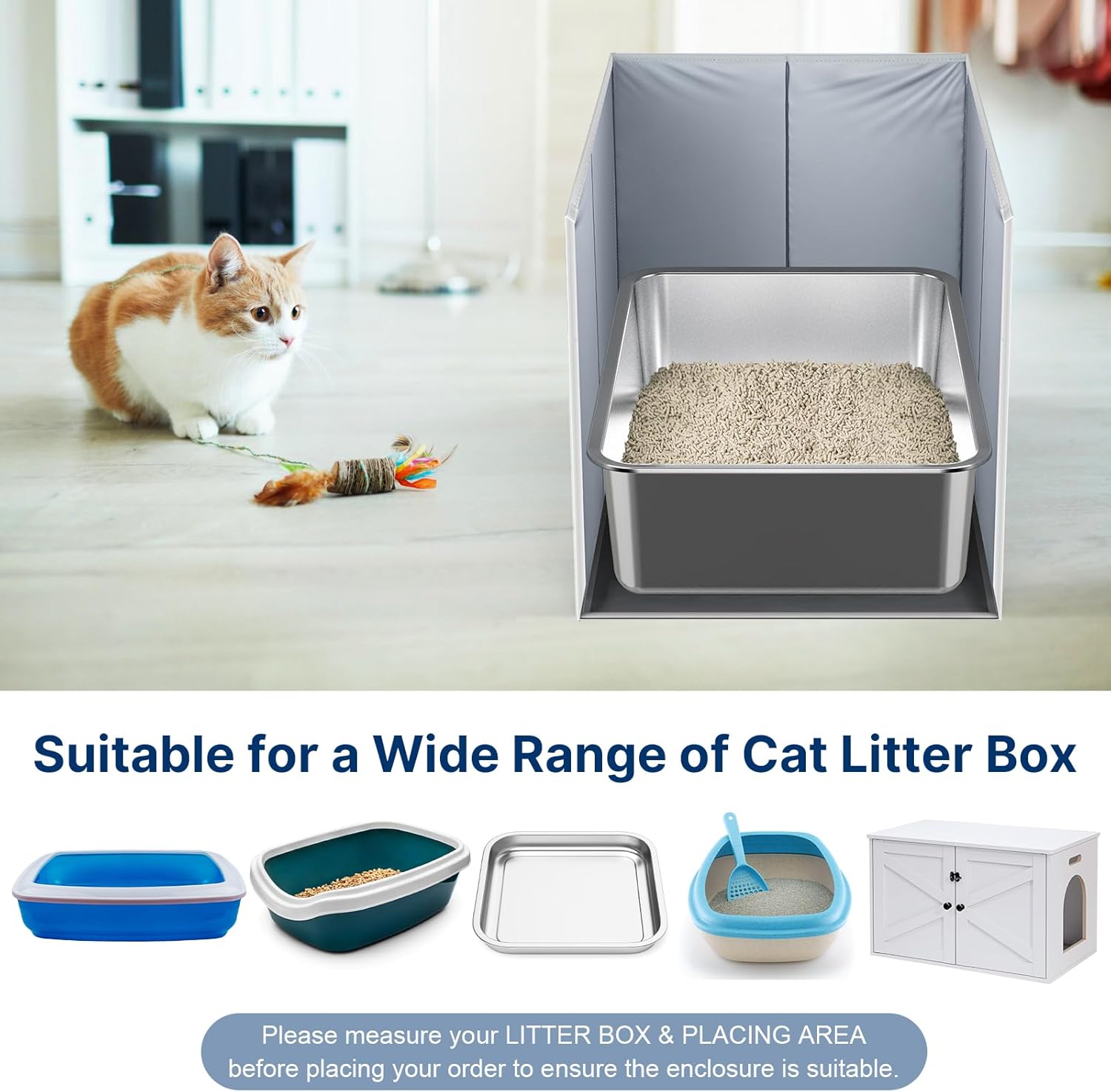 Foldable Cat Litter Box Enclosure, All-in-One Litter Box Splash Guard for Large Litter Pan