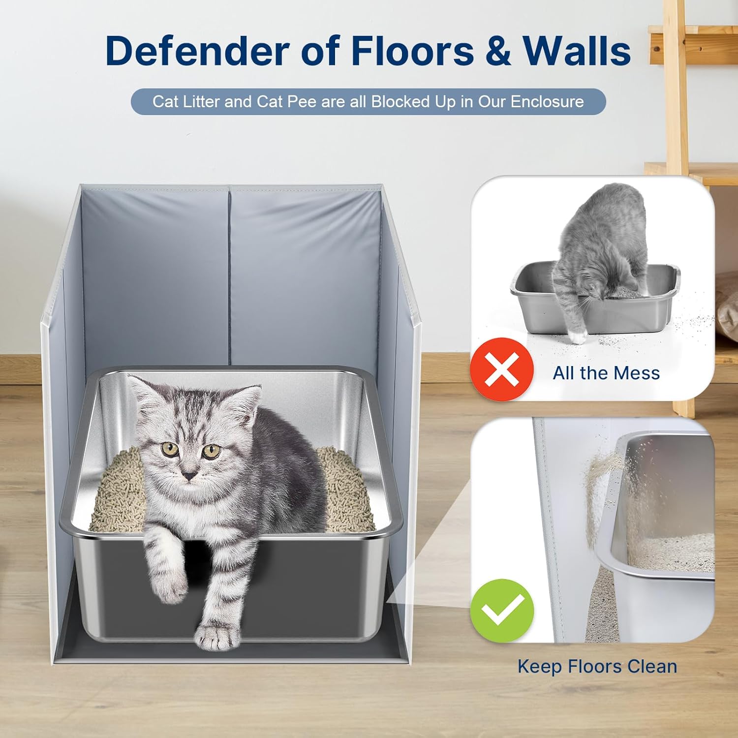 Foldable Cat Litter Box Enclosure, All-in-One Litter Box Splash Guard for Large Litter Pan