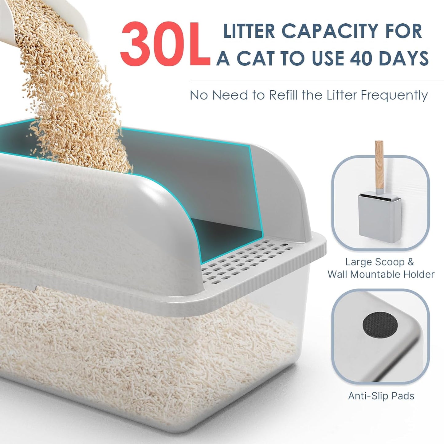 8" Deep Stainless Steel Cat Litter Box with Lid Extra Large Litter Box for Big Cats