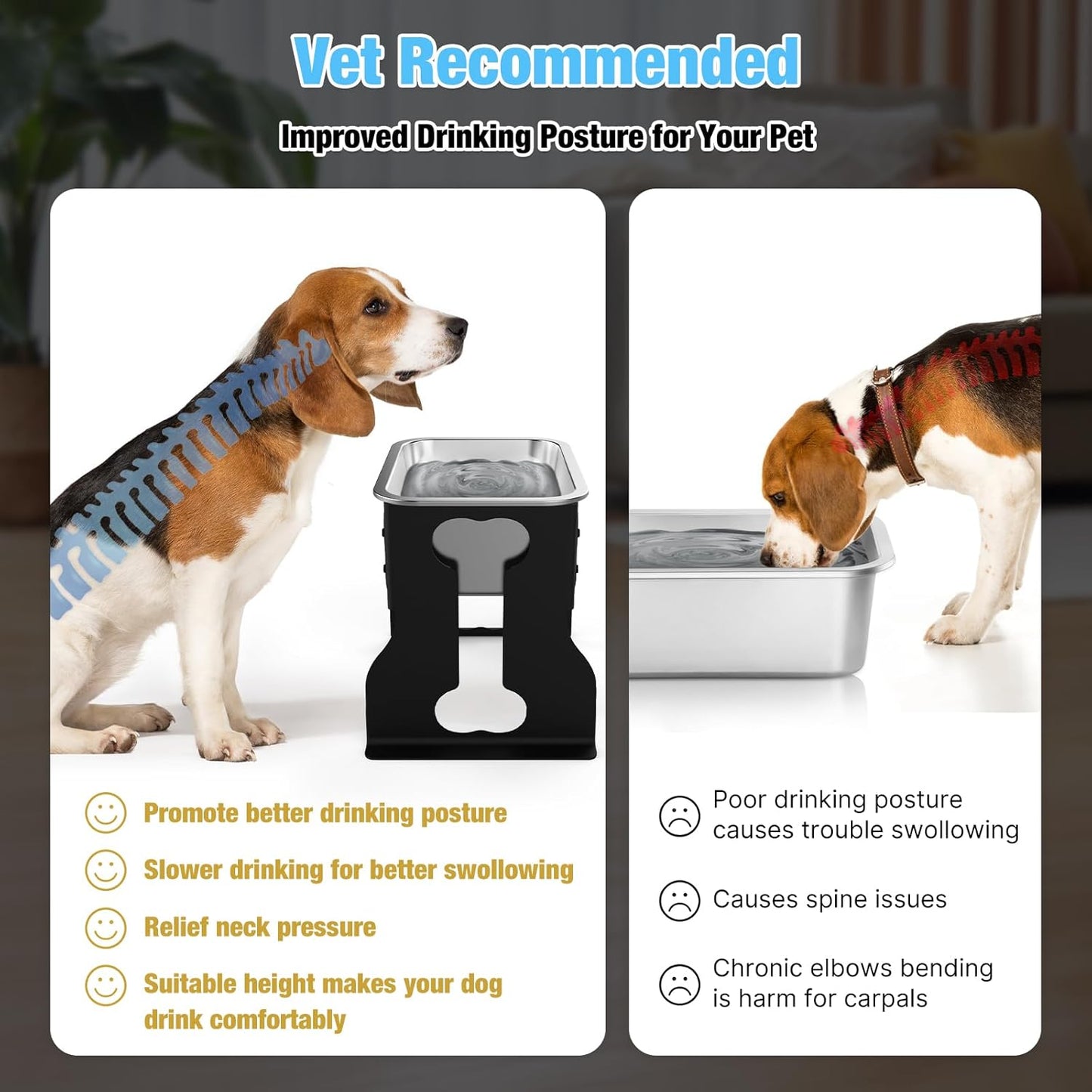 Elevated Large Dog Water Bowl Raised Stainless Steel Bowl with Stand