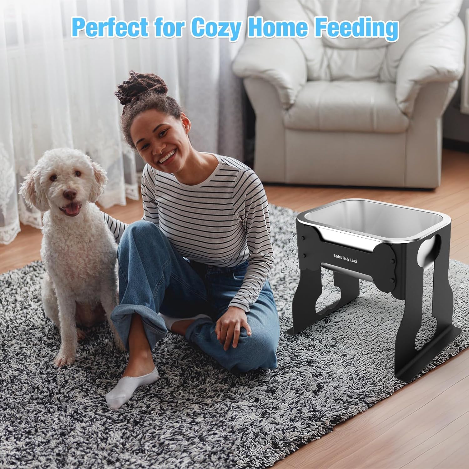 Elevated Large Dog Water Bowl Raised Stainless Steel Bowl with Stand