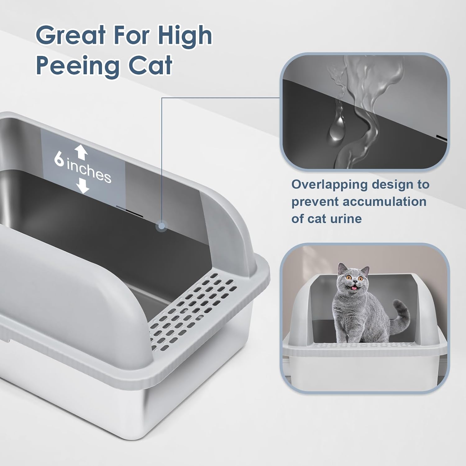 Enclosed Stainless Steel Cat Litter Box with Lid Extra Large Litter Box for Big Cats