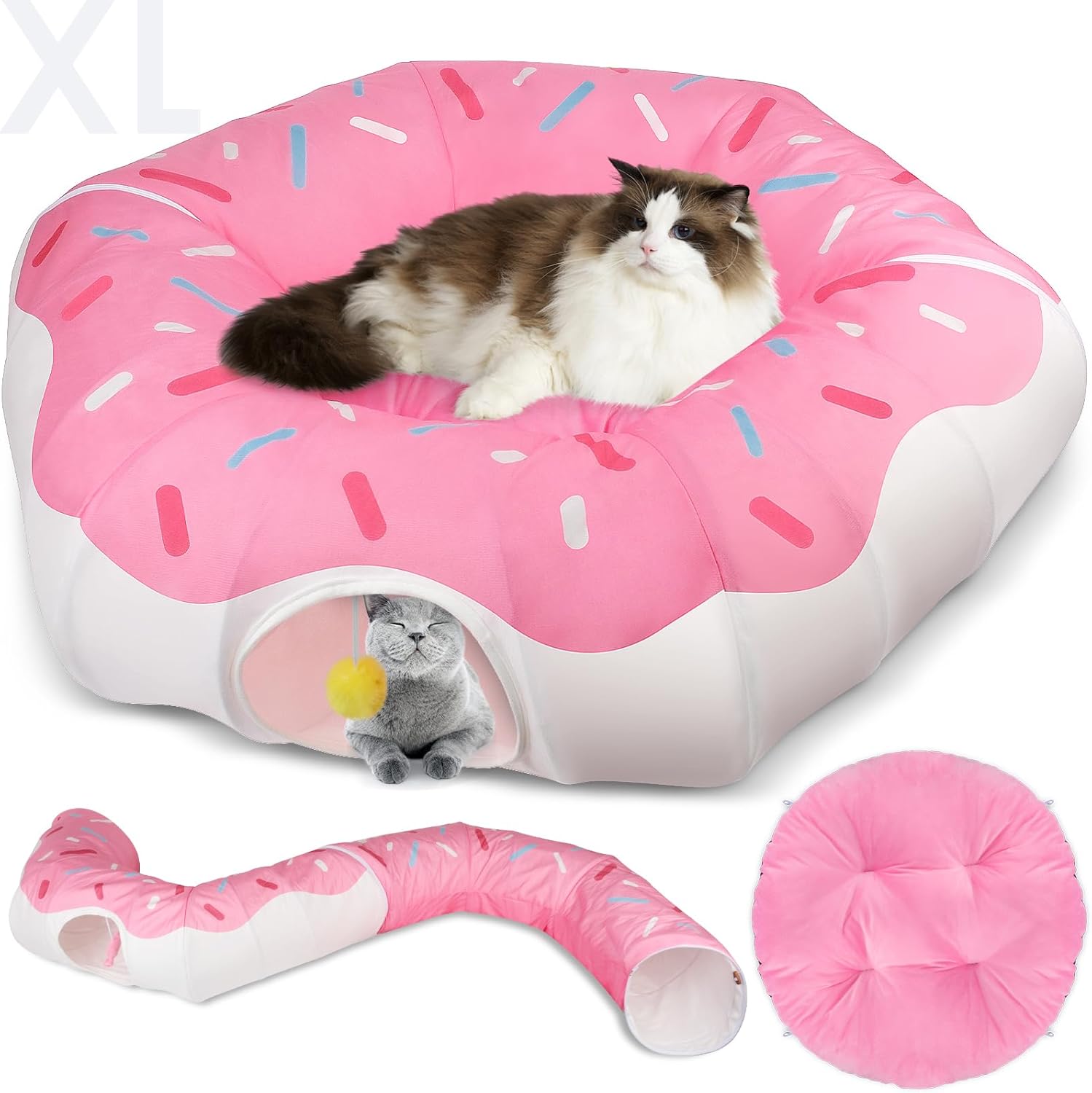Extra Large Cat Tunnels for Indoor Cats, Multifunctional Cat Tunnel Bed