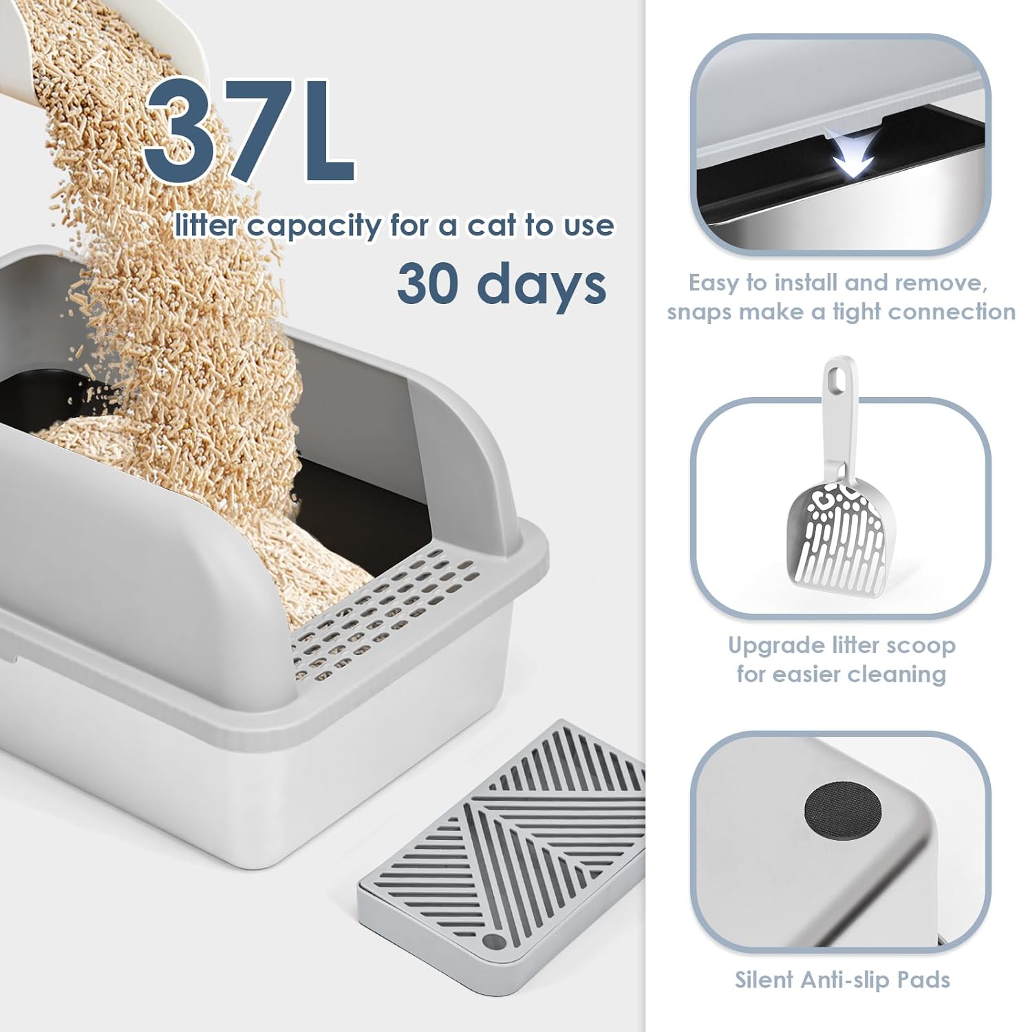 Enclosed Stainless Steel Cat Litter Box with Lid Extra Large Litter Box for Big Cats
