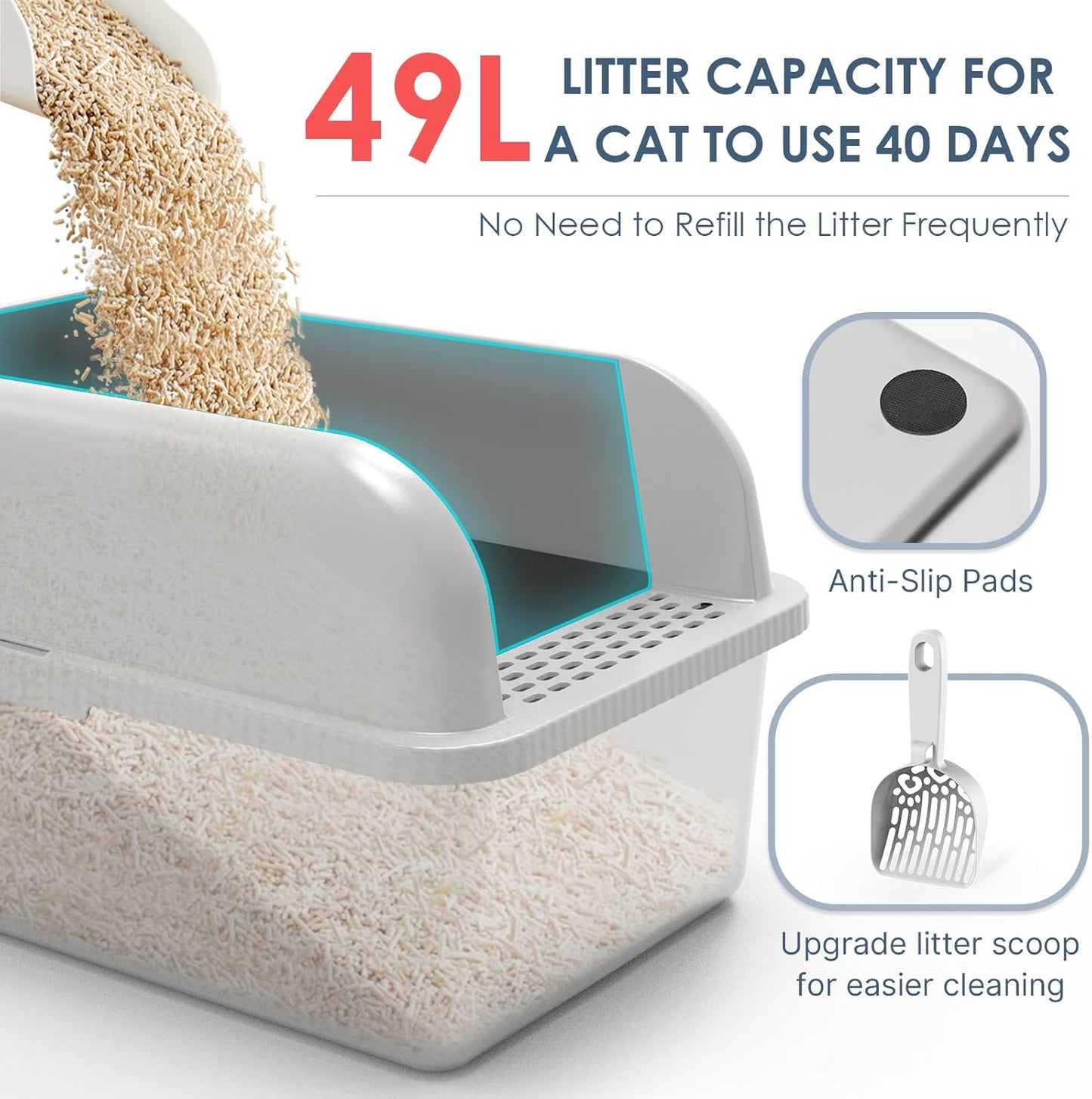 8" Deep Stainless Steel Cat Litter Box with Lid Extra Large Litter Box for Big Cats