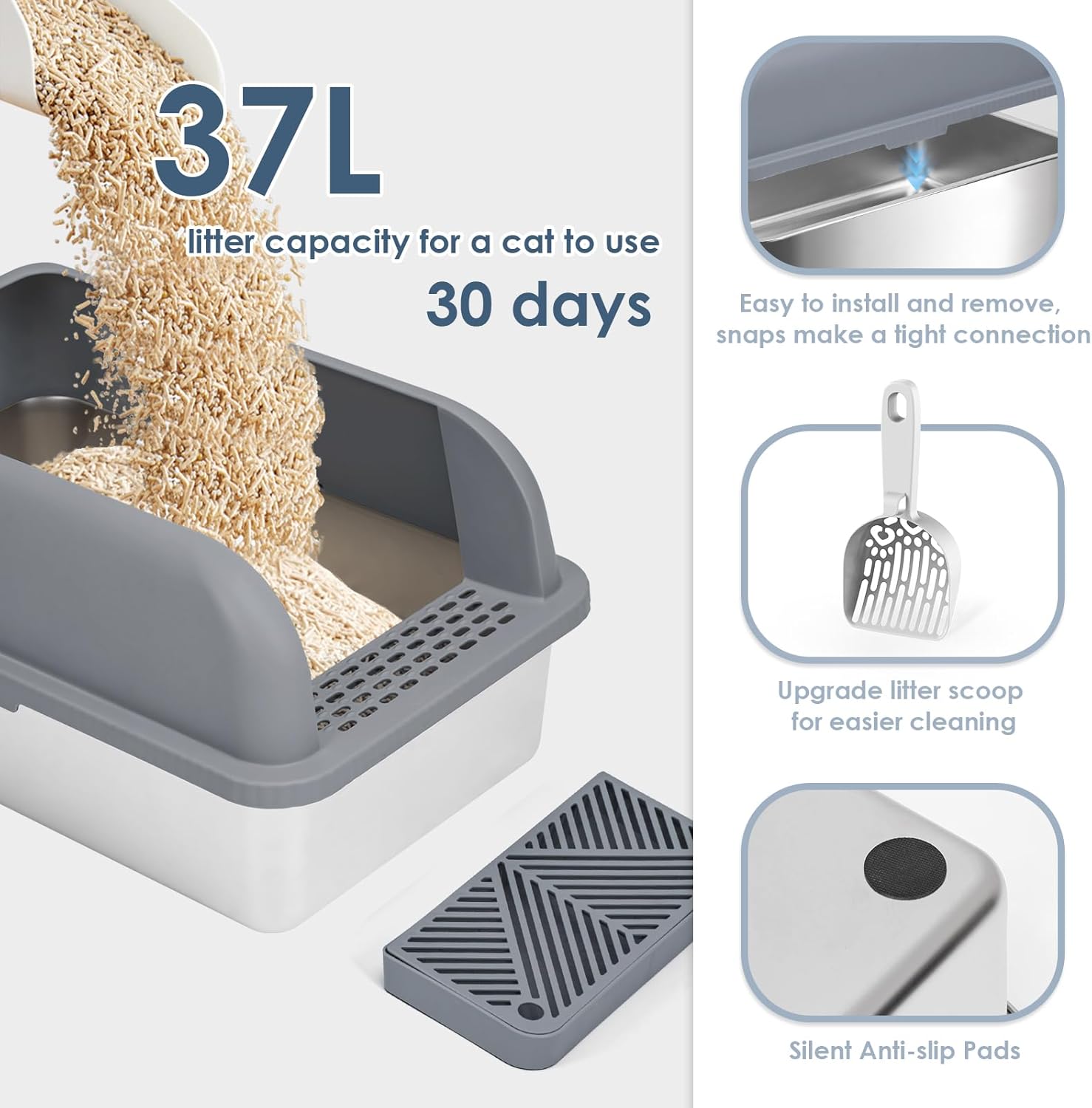 Enclosed Stainless Steel Cat Litter Box with Lid Extra Large Litter Box for Big Cats