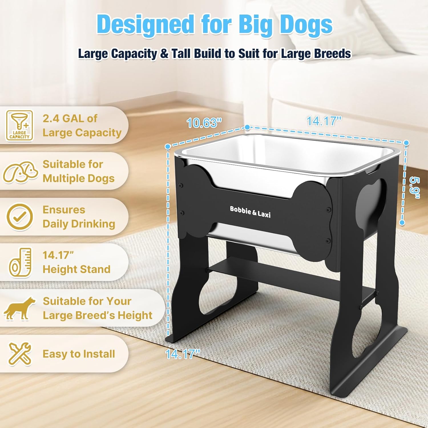 Elevated Large Dog Water Bowl Raised Stainless Steel Bowl with Stand