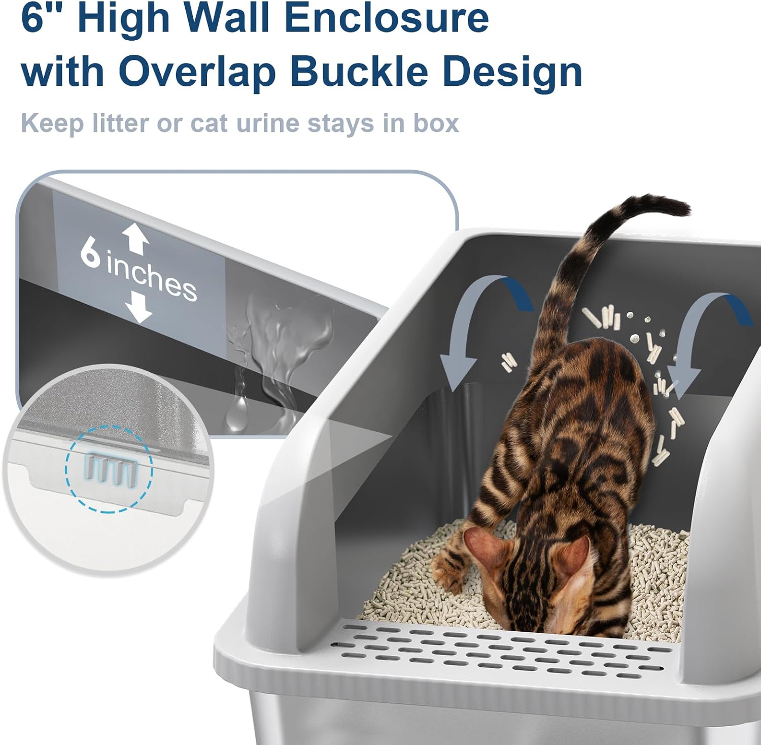 Enclosed Stainless Steel Cat Litter Box with Lid Extra Large Litter Box for Big Cats