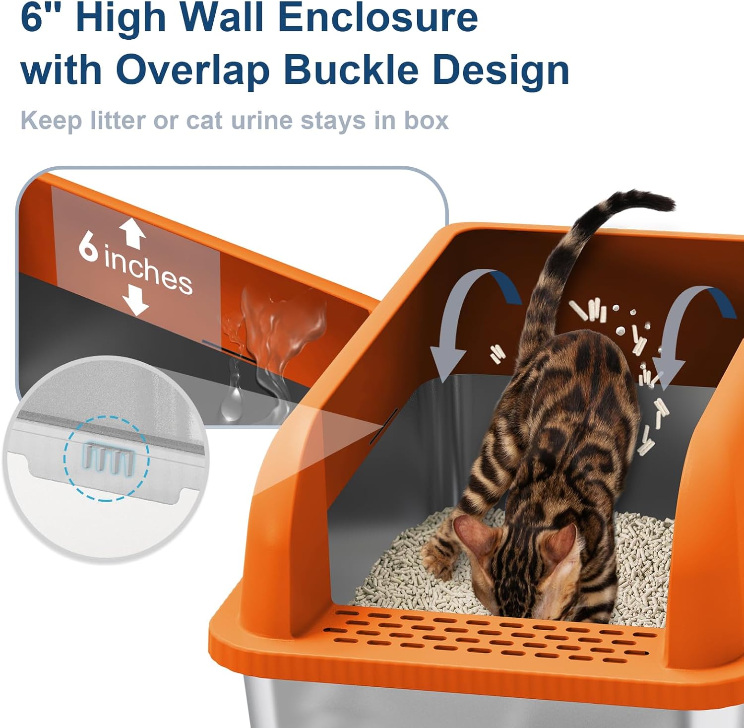 Enclosed Stainless Steel Cat Litter Box with Lid Extra Large Litter Box for Big Cats