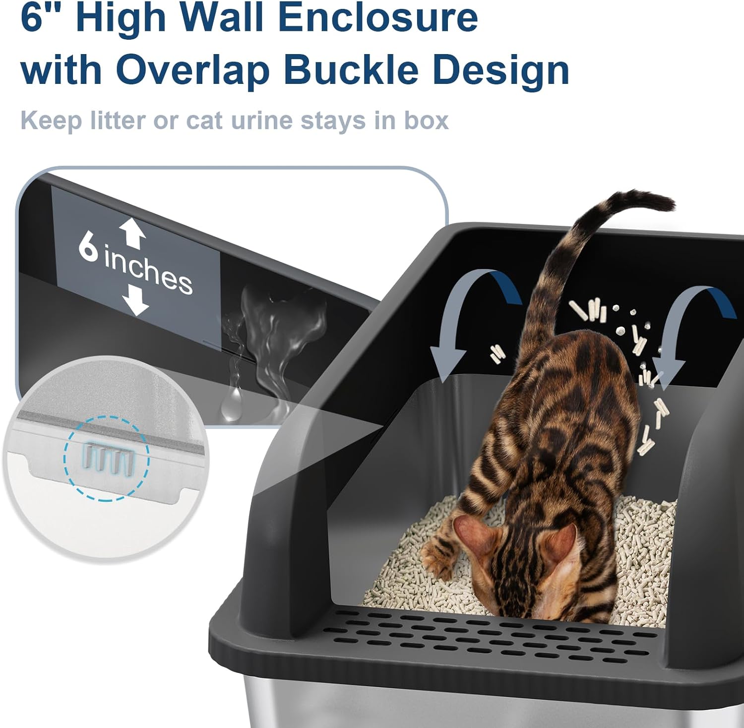 Enclosed Stainless Steel Cat Litter Box with Lid Extra Large Litter Box for Big Cats