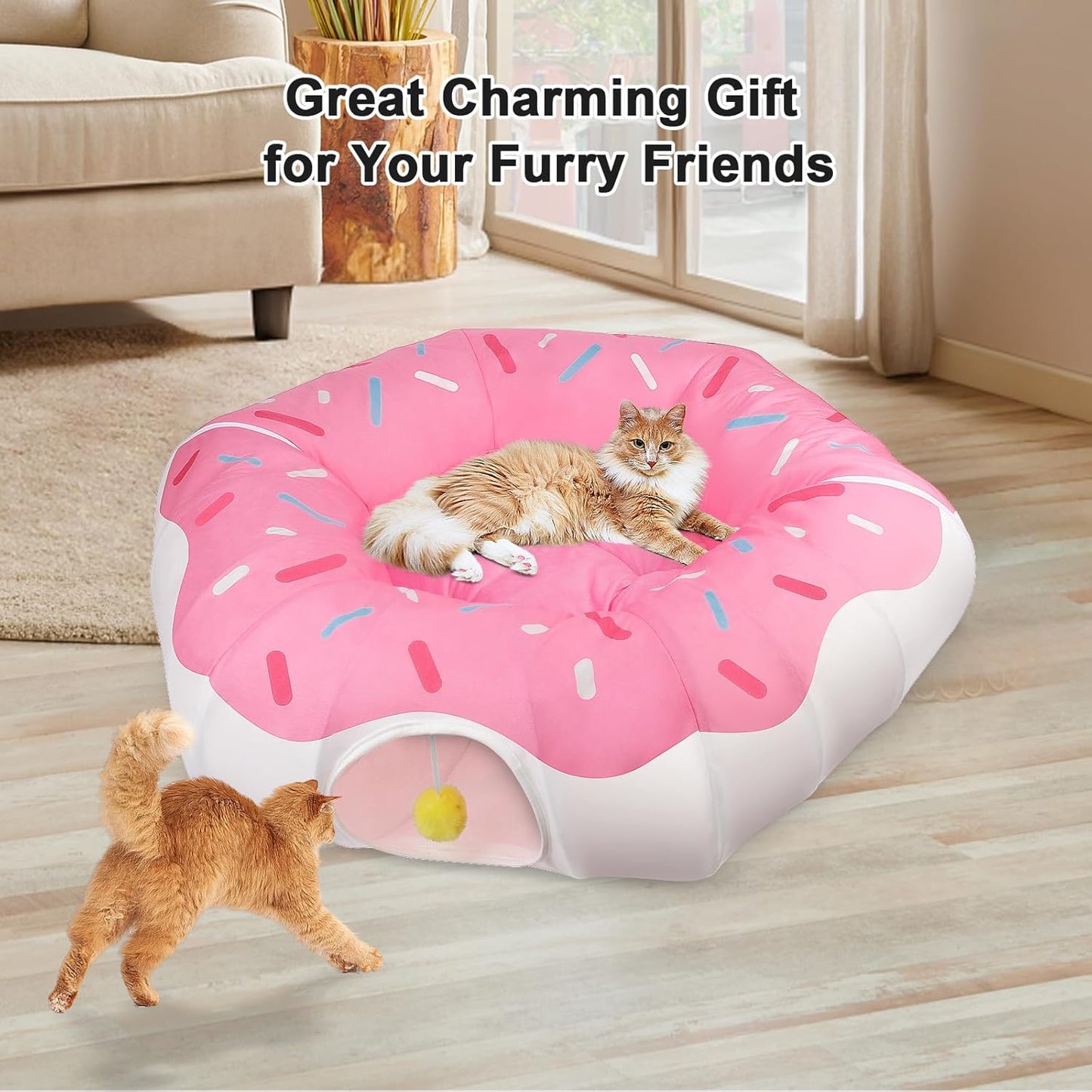 Extra Large Cat Tunnels for Indoor Cats, Multifunctional Cat Tunnel Bed