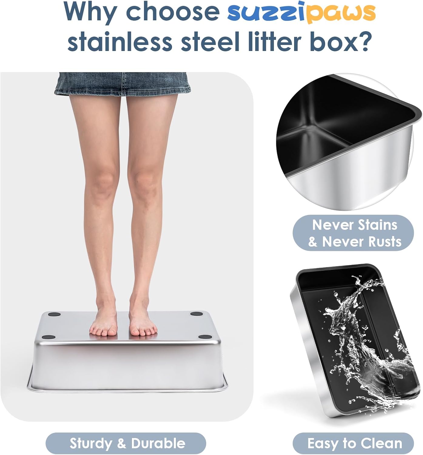 Enclosed Stainless Steel Cat Litter Box with Lid Extra Large Litter Box for Big Cats