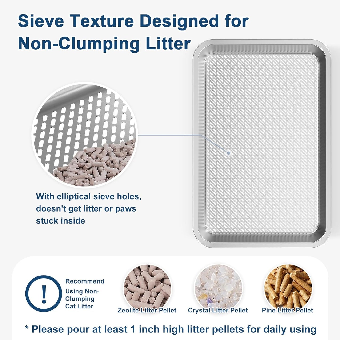 Stainless Steel Litter Box, Open Top Sifting Litter Box for Pine Pellets, Metal Litter Pan Tray