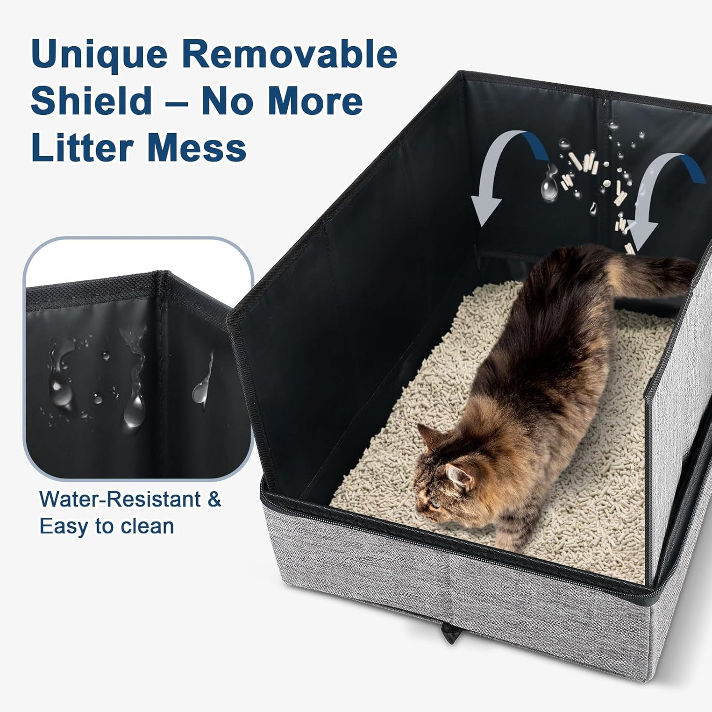 Portable Travel Litter Box for Cats with Lid, 17.7×13.5×13.75in Collapsible Cat Litter Box with Zipper, Leak-Proof Cat Box for Car, Hotel, Airplane