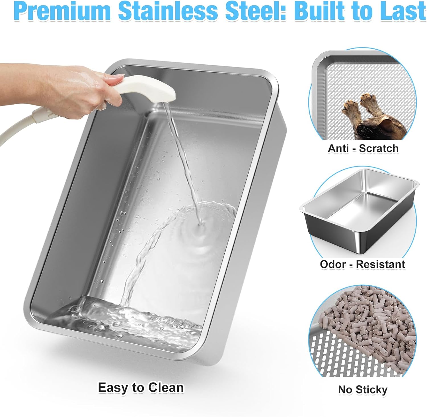 Stainless Steel Litter Box with Litter Box Enclosure Splash Guard for Big Cats, Multi-Cats