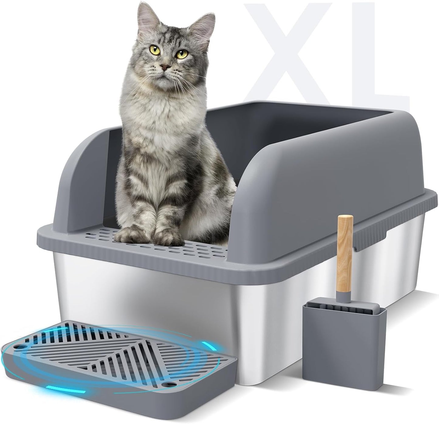 Enclosed Stainless Steel Cat Litter Box with Lid Extra Large Litter Box for Big Cats