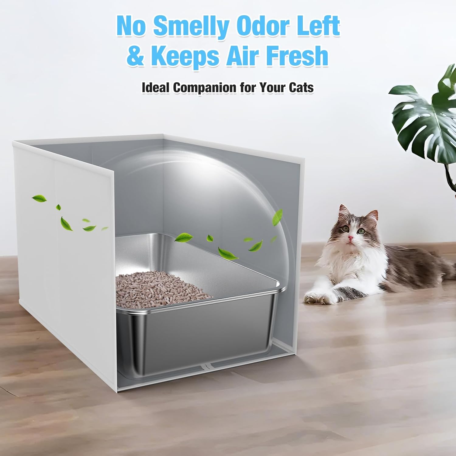 Stainless Steel Litter Box with Litter Box Enclosure Splash Guard for Big Cats, Multi-Cats