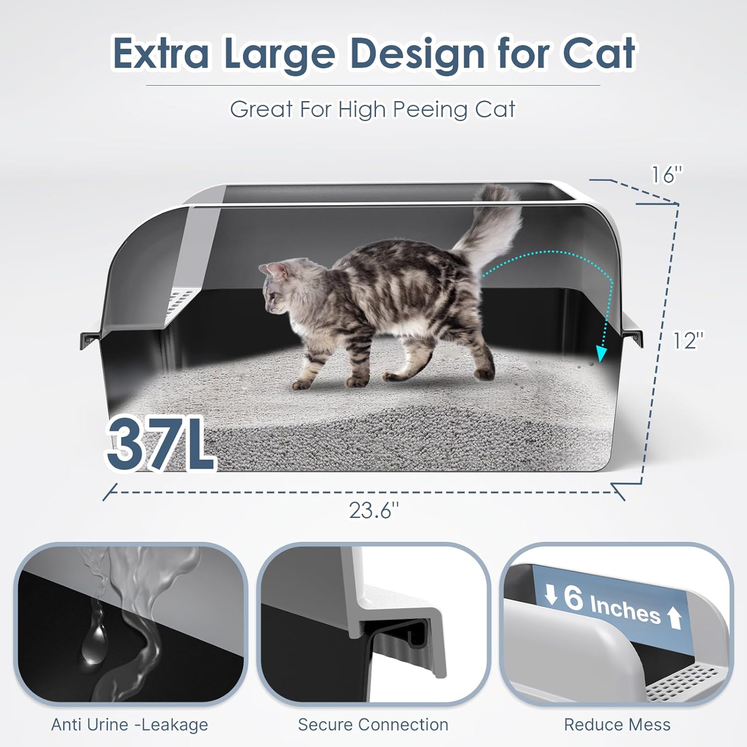 Enclosed Stainless Steel Cat Litter Box with Lid Extra Large Litter Box for Big Cats