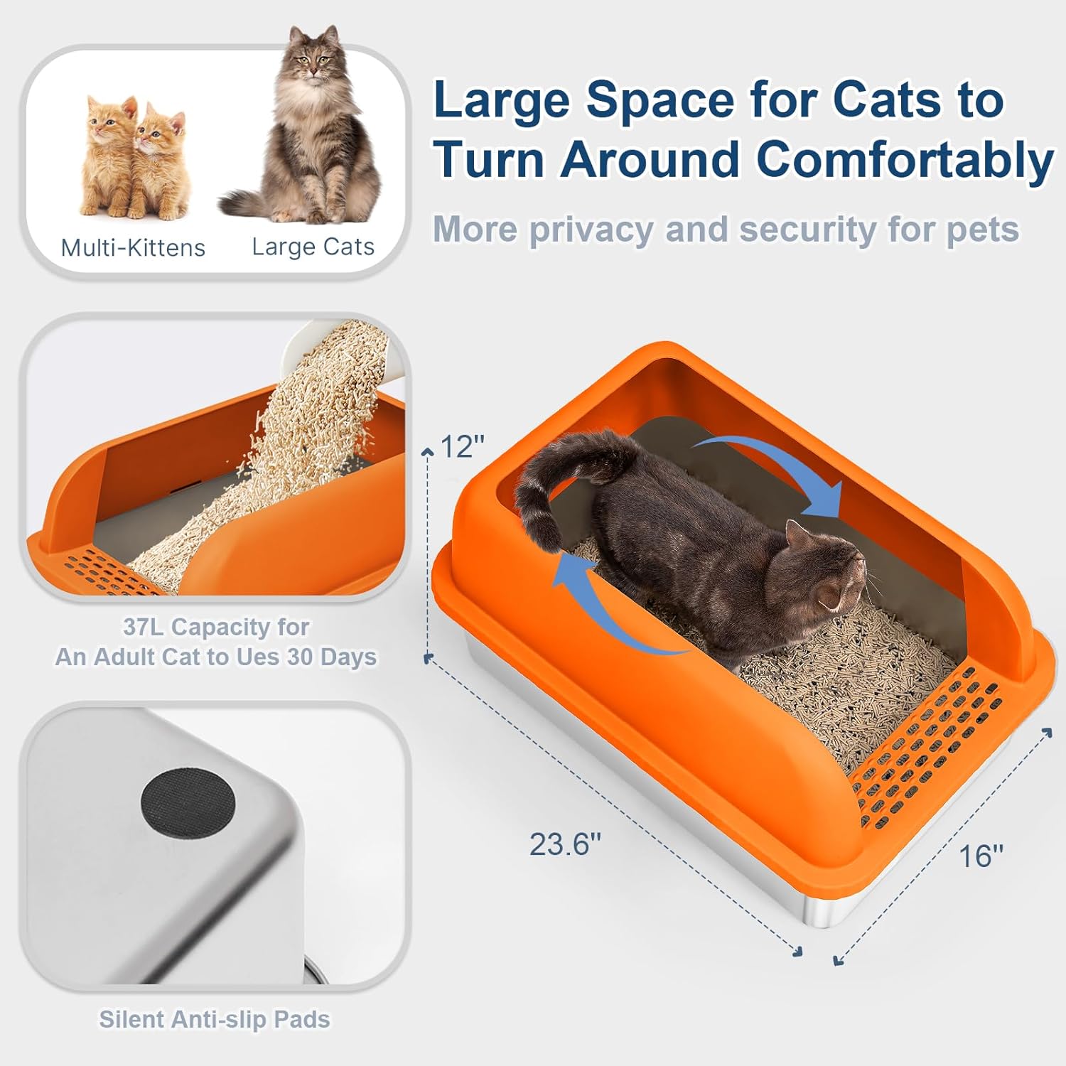 Enclosed Stainless Steel Cat Litter Box with Lid Extra Large Litter Box for Big Cats