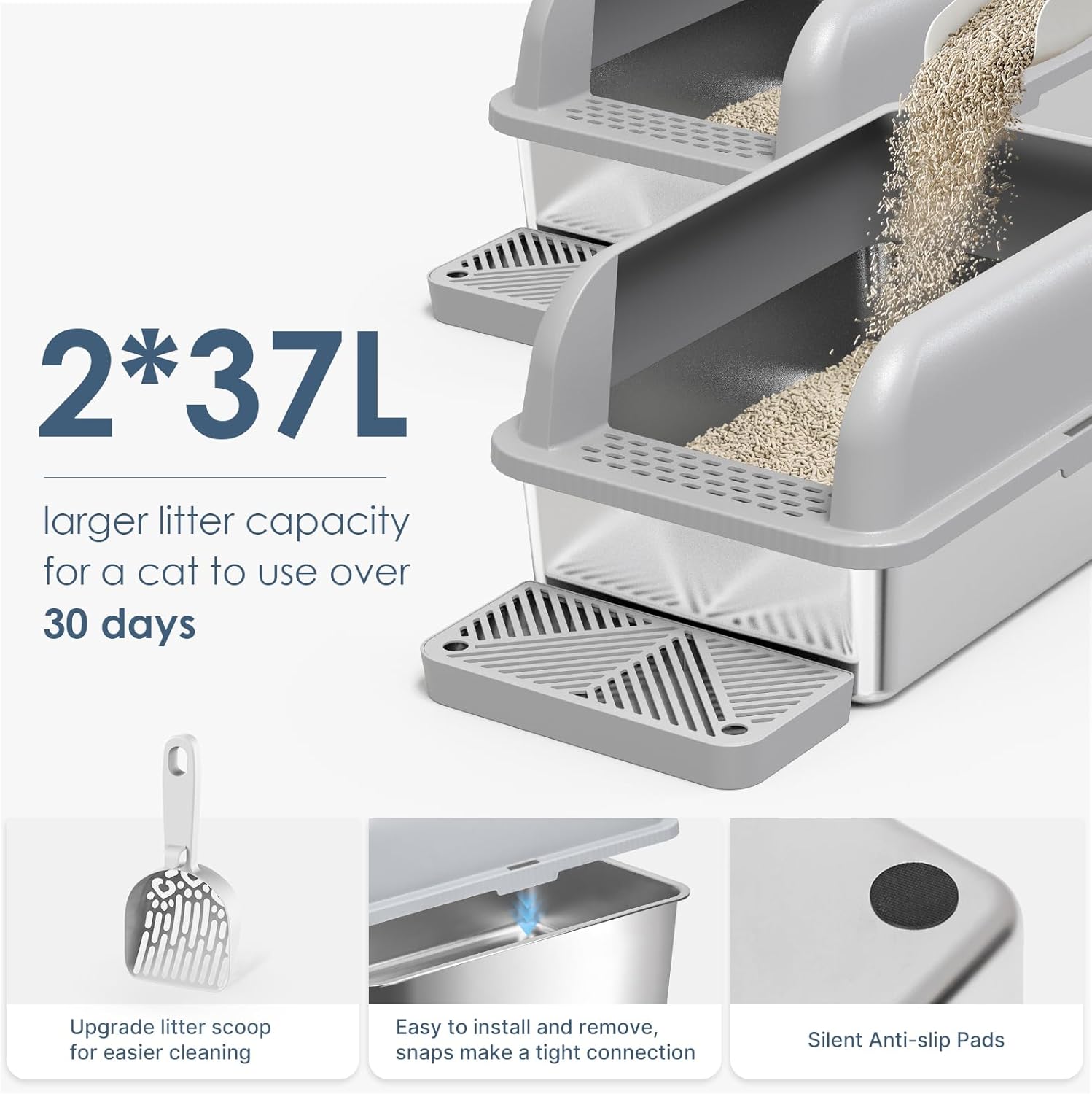 2 Pack 6" Deep XL Stainless Steel Litter Box Enclosure with Lid