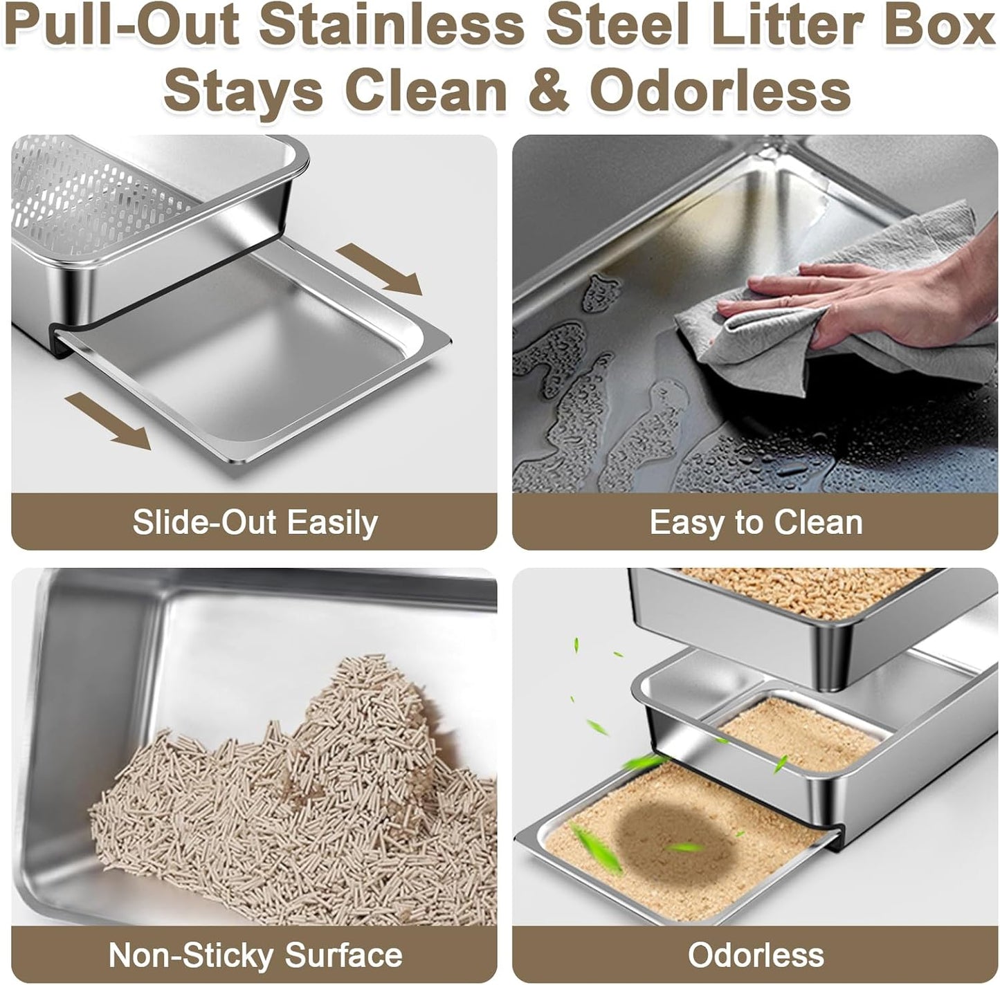 23.6"x16"x12" Stainless Steel Sifting Litter Box with Lid, XL Sifting Litter Box for Pine Pellets