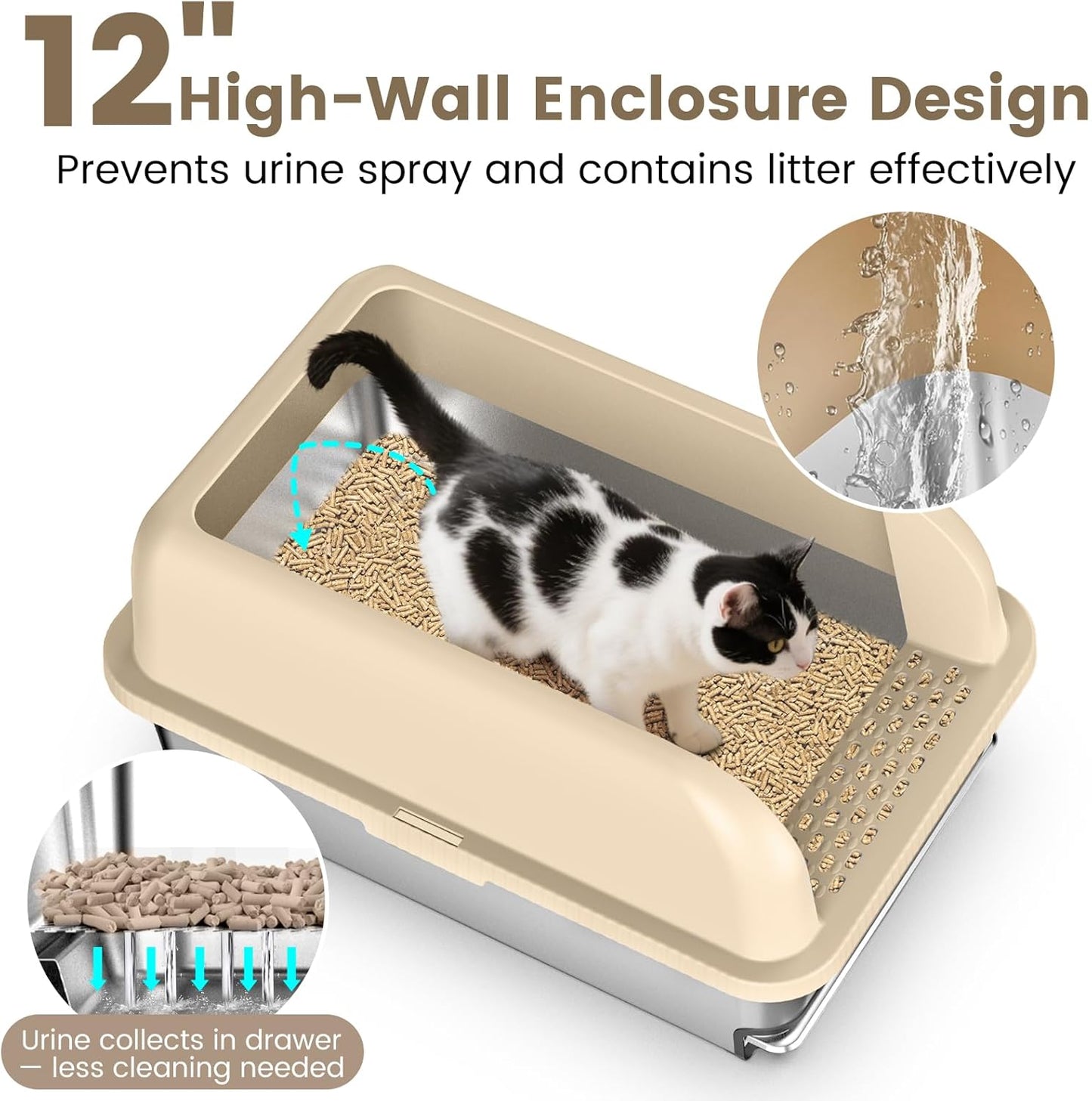 23.6"x16"x12" Stainless Steel Sifting Litter Box with Lid, XL Sifting Litter Box for Pine Pellets
