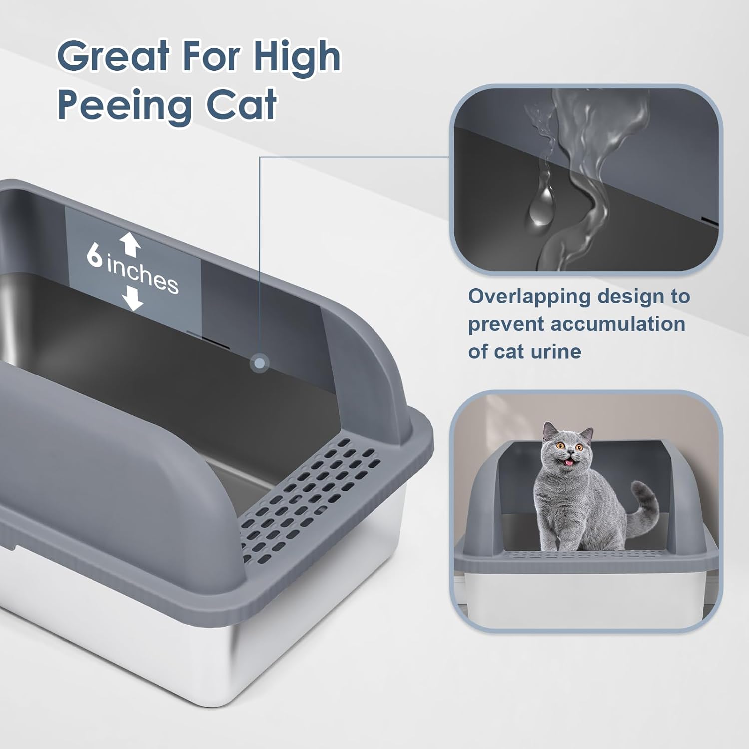 Enclosed Stainless Steel Cat Litter Box with Lid Extra Large Litter Box for Big Cats