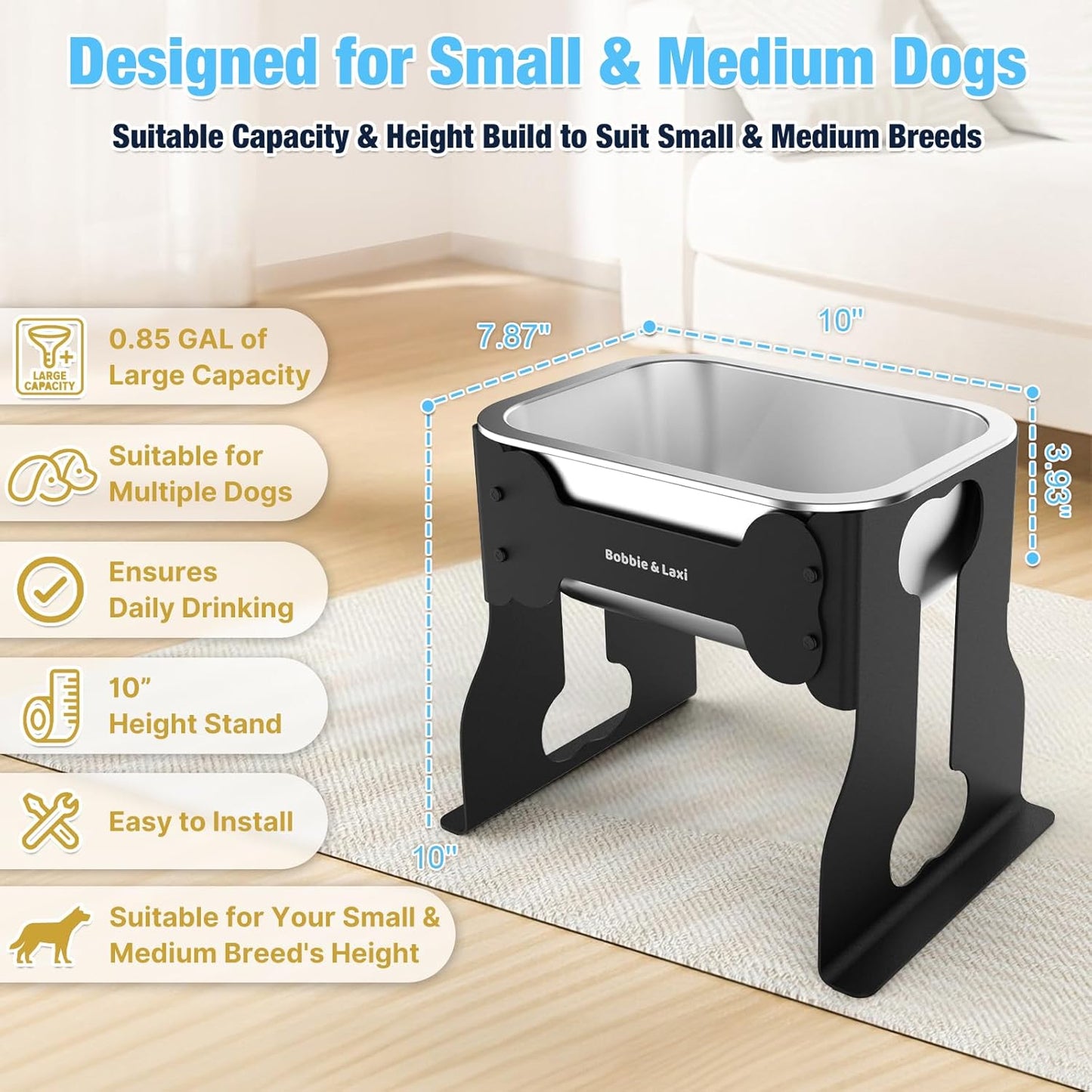 Elevated Large Dog Water Bowl Raised Stainless Steel Bowl with Stand