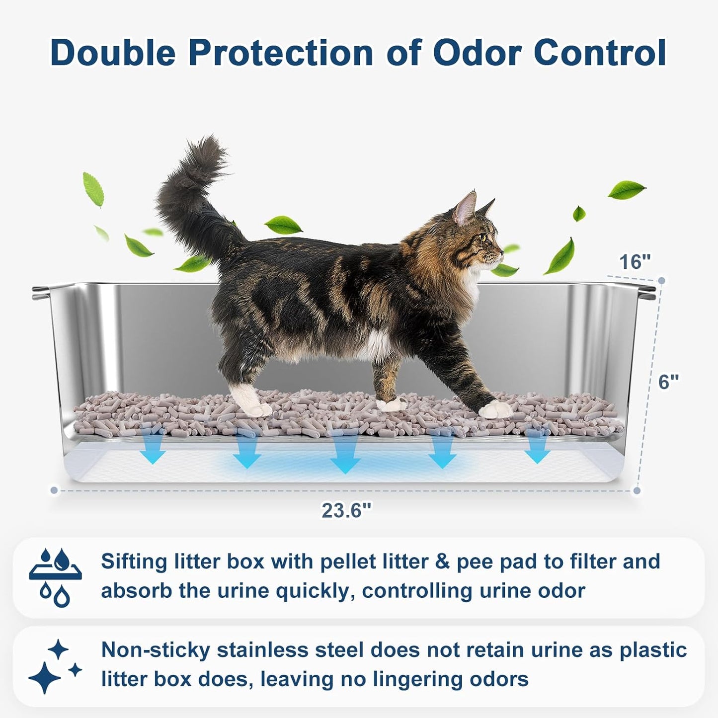 Enclosed Stainless Steel Litter Box with Lid, XL Sifting Litter Box for Pine Pellets